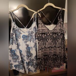 Blue and Black Paisley Tank Tops